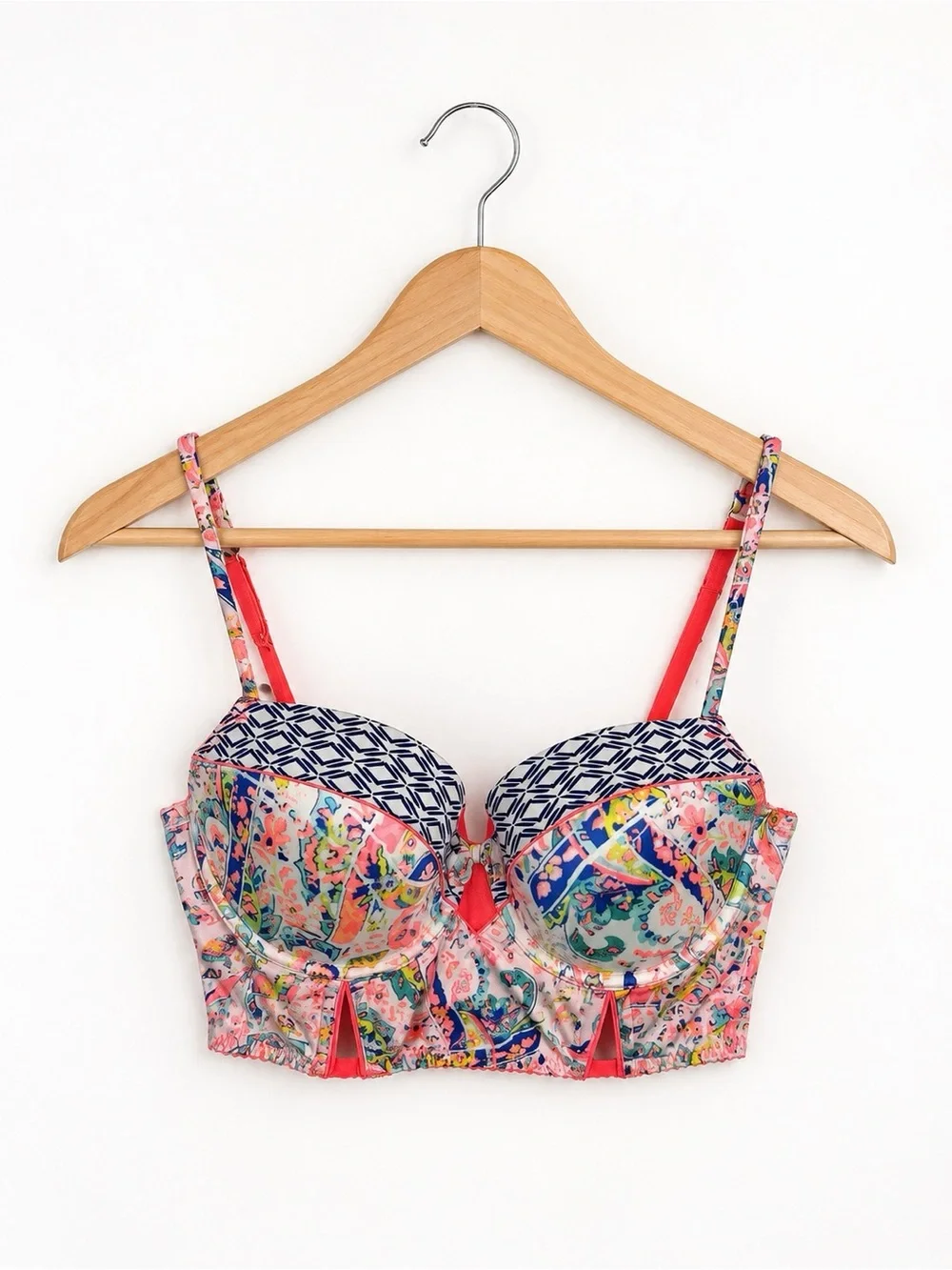 Victoria’s Secret Longline Bustier Bra 36D Floral Geo Print Underwire Lined Sexy